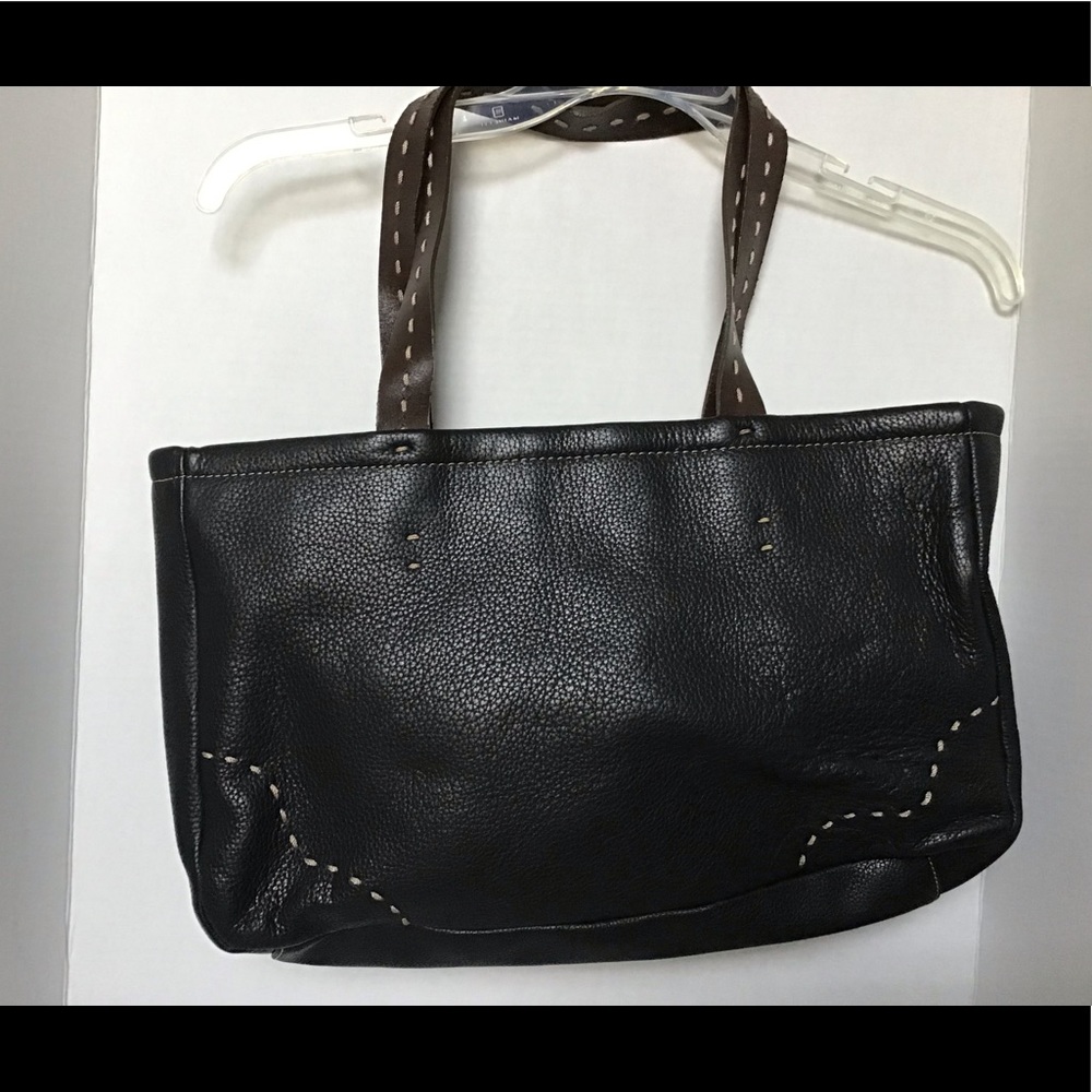 Gap Black Stitching Leather Shoulder Tote Bag